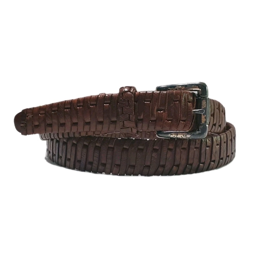 Vintage Brown Italian Calf Leather Woven Braided Belt Size 42 BA300416‎ Men's